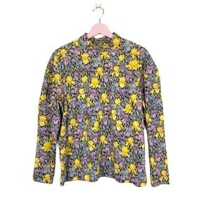 Vintage cottagecore purple yellow floral long sleeve mock neck‎ top handmade
